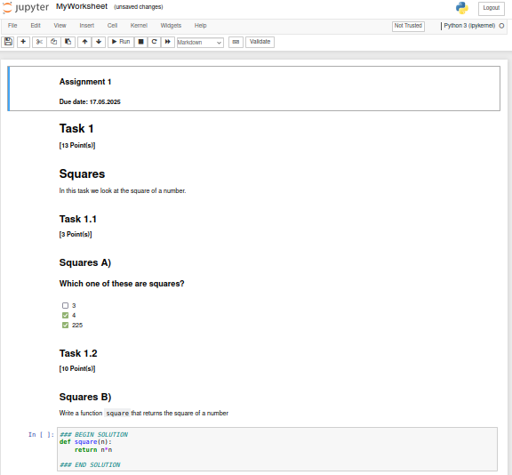 The generated worksheet