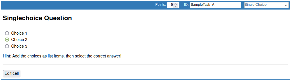 The rendered single choice question